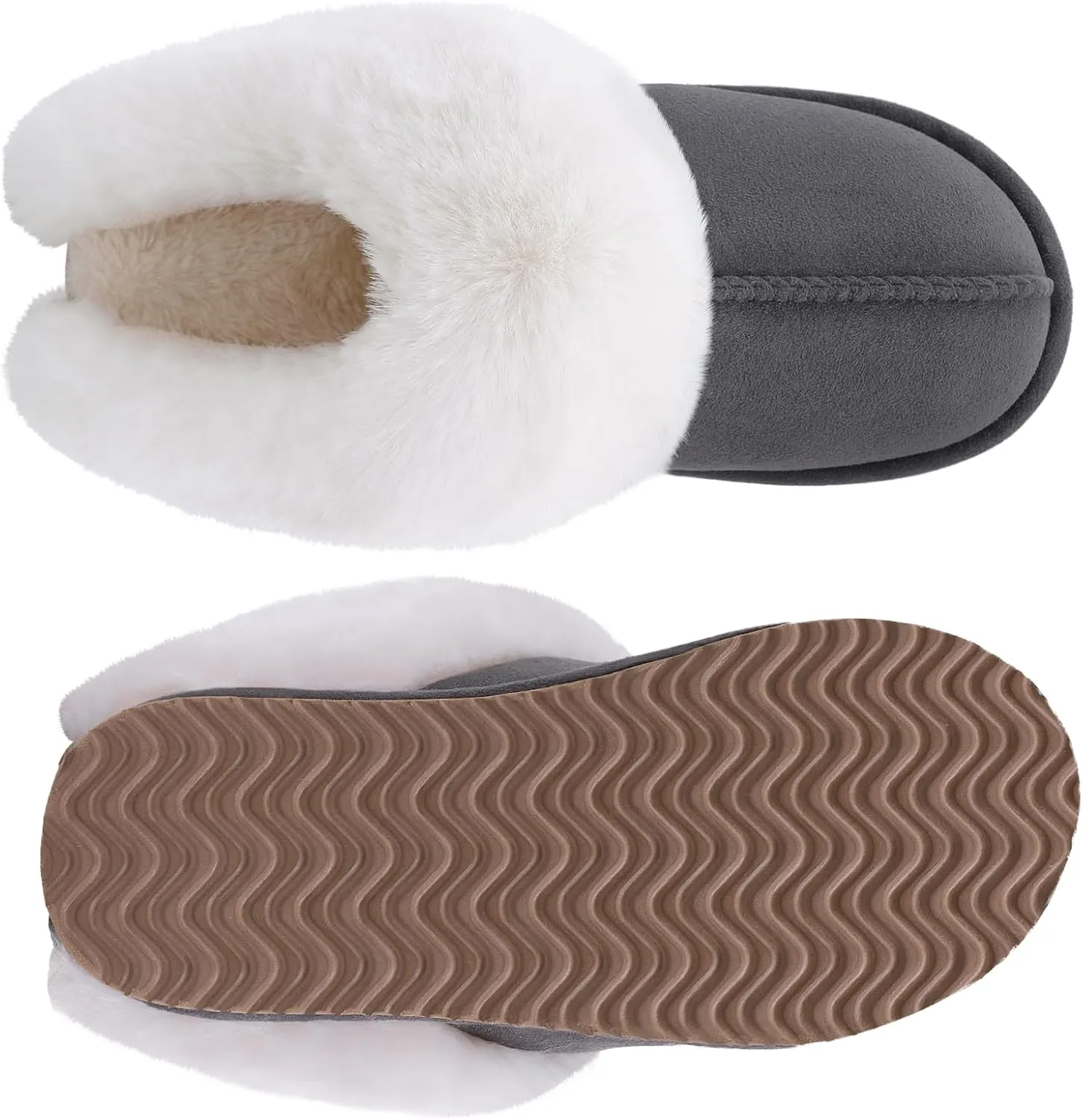 Litfun Fuzzy House Slippers for Women Fluffy Memory Foam Suede Slippers with Faux Fur Collar Indoor Outdoor