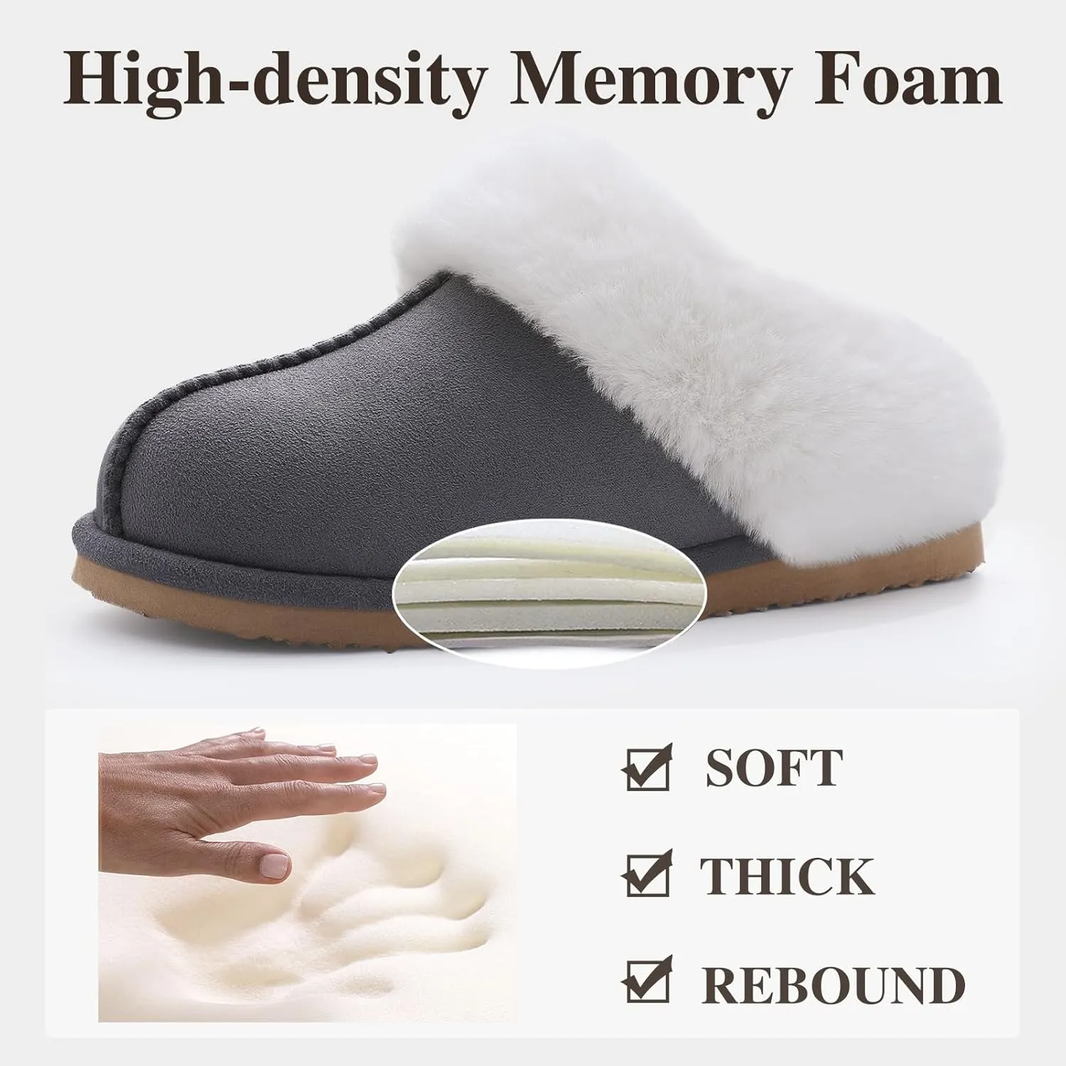 Litfun Fuzzy House Slippers for Women Fluffy Memory Foam Suede Slippers with Faux Fur Collar Indoor Outdoor