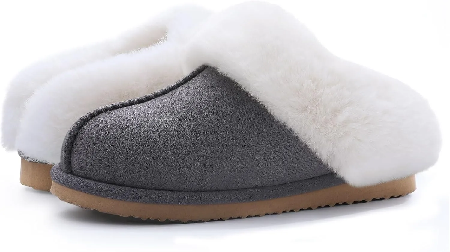 Litfun Fuzzy House Slippers for Women Fluffy Memory Foam Suede Slippers with Faux Fur Collar Indoor Outdoor