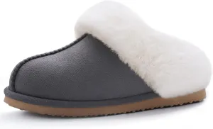 Litfun Fuzzy House Slippers for Women Fluffy Memory Foam Suede Slippers with Faux Fur Collar Indoor Outdoor