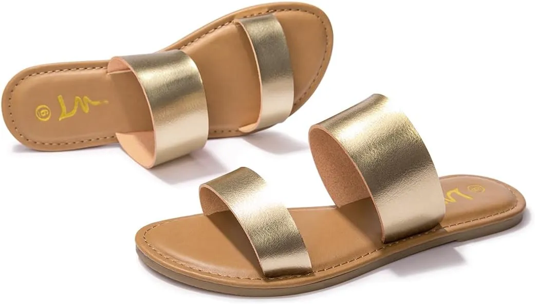 LM Women's Braided Slide Sandals Open Toe Two Band Slip On Flat Sandals Casual Summer Sandals