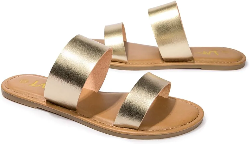 LM Women's Braided Slide Sandals Open Toe Two Band Slip On Flat Sandals Casual Summer Sandals