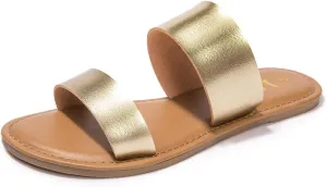 LM Women's Braided Slide Sandals Open Toe Two Band Slip On Flat Sandals Casual Summer Sandals