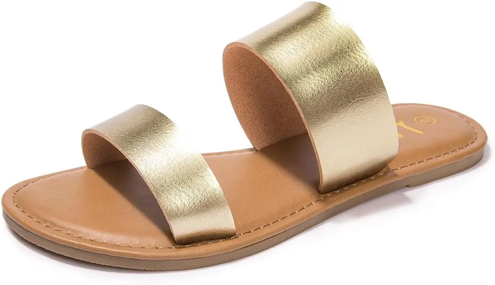 LM Women's Braided Slide Sandals Open Toe Two Band Slip On Flat Sandals Casual Summer Sandals