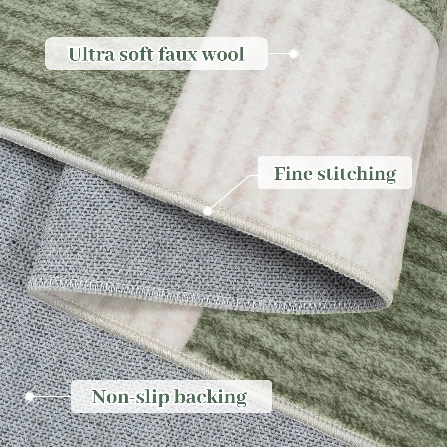 Machine Washable 5x7 Area Rugs for Living Room Checkered, Non Slip Soft Low Pile Farmhouse Geometric Modern Neutral Playroom Boys Rugs for Bedroom, Large Carpet Rugs for Dining Room(Green,5'x7')