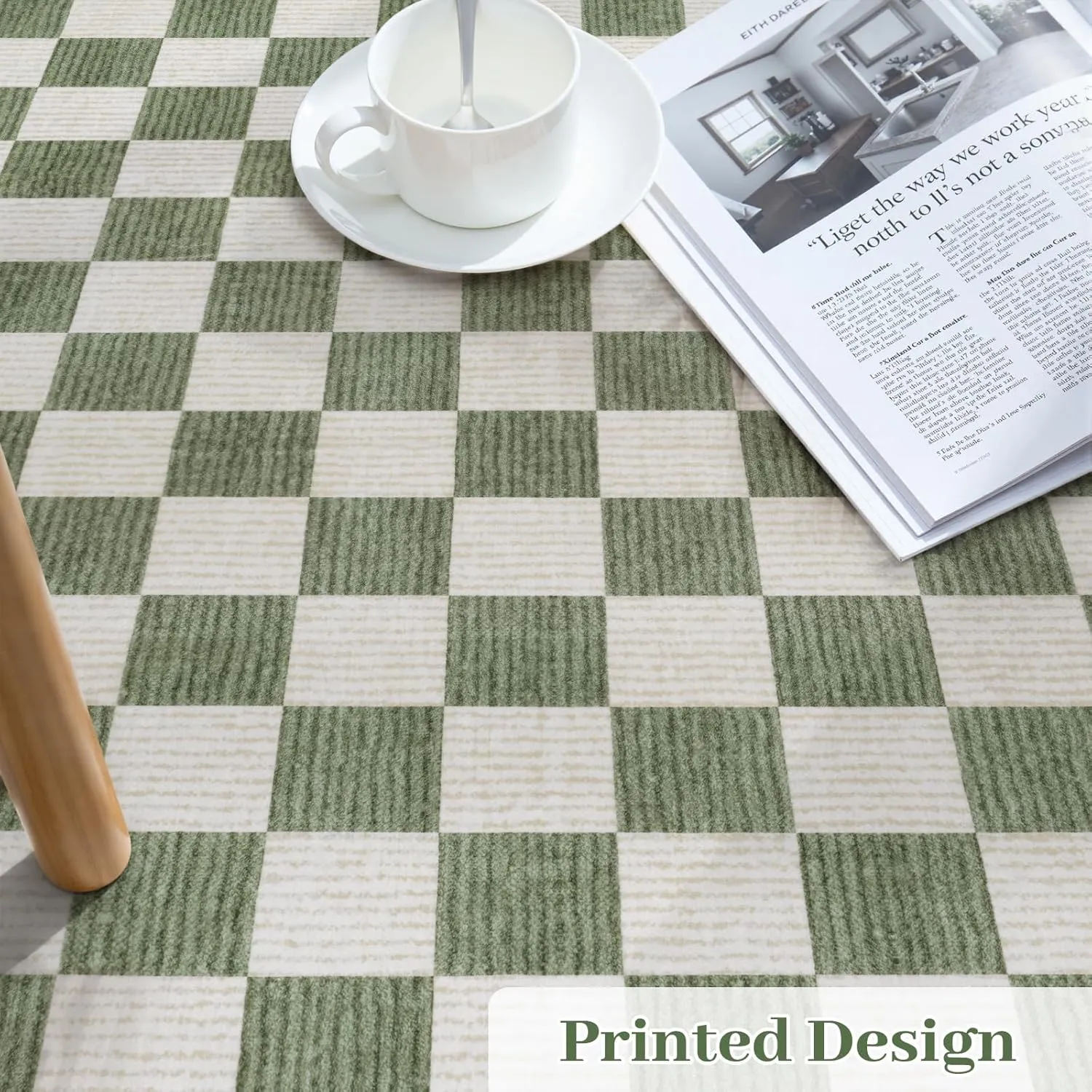 Machine Washable 5x7 Area Rugs for Living Room Checkered, Non Slip Soft Low Pile Farmhouse Geometric Modern Neutral Playroom Boys Rugs for Bedroom, Large Carpet Rugs for Dining Room(Green,5'x7')