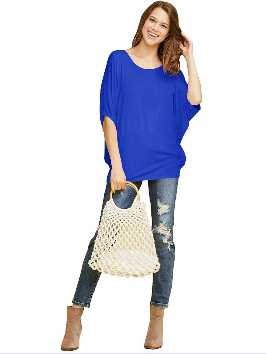 Made By Johnny Women's Scoop Neck Half Sleeve Batwing Dolman Top - Plus Size