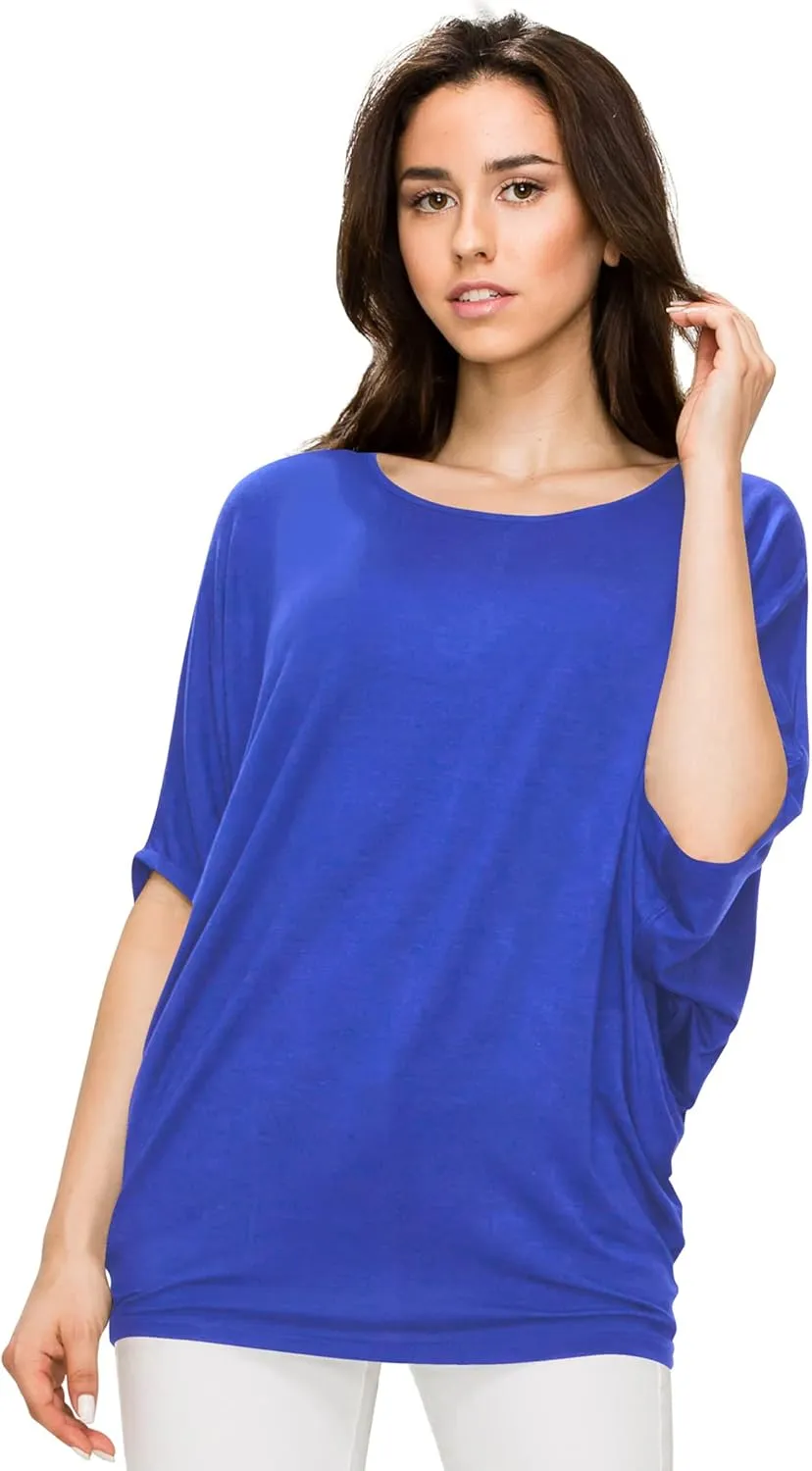 Made By Johnny Women's Scoop Neck Half Sleeve Batwing Dolman Top - Plus Size