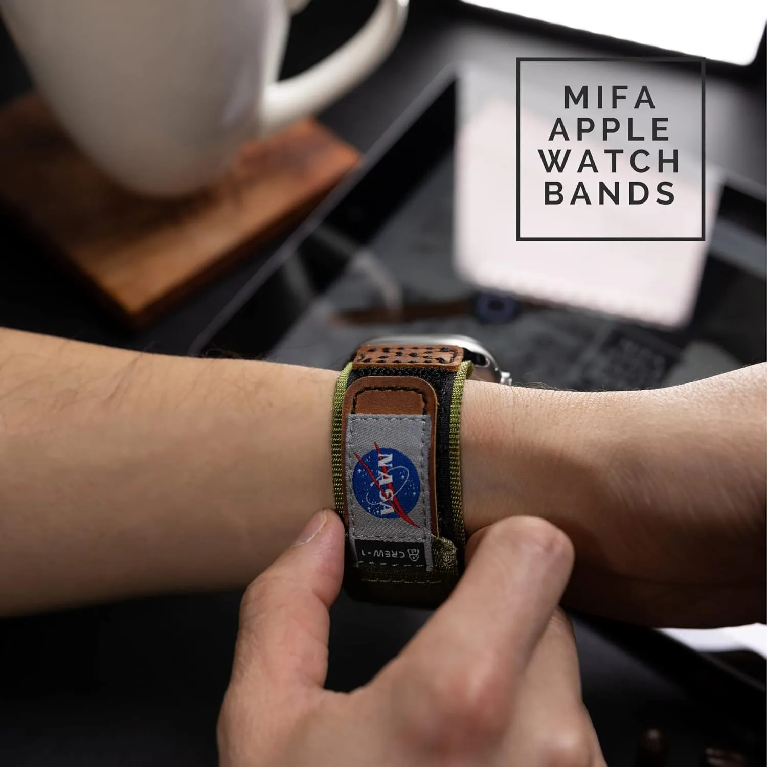 Made for Apple Watch Band, NASA Licensed Rugged Nylon Leather Sports Strap With Woven Loop Design For iWatch Ultra 2/1 49mm/46mm/45mm/44mm Tough Tactical Replacement Band For Series 10/9/SE