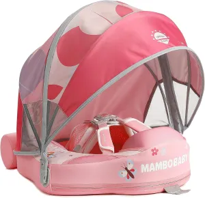Mambobaby Float with Canopy Size Improved Non Inflatable Infant Baby Pool Float Smart Mambo Float Swim Trainer Add Tail Baby Swim Float Mambo Baby Float Solid Air Free Water Waist Swimming Ring