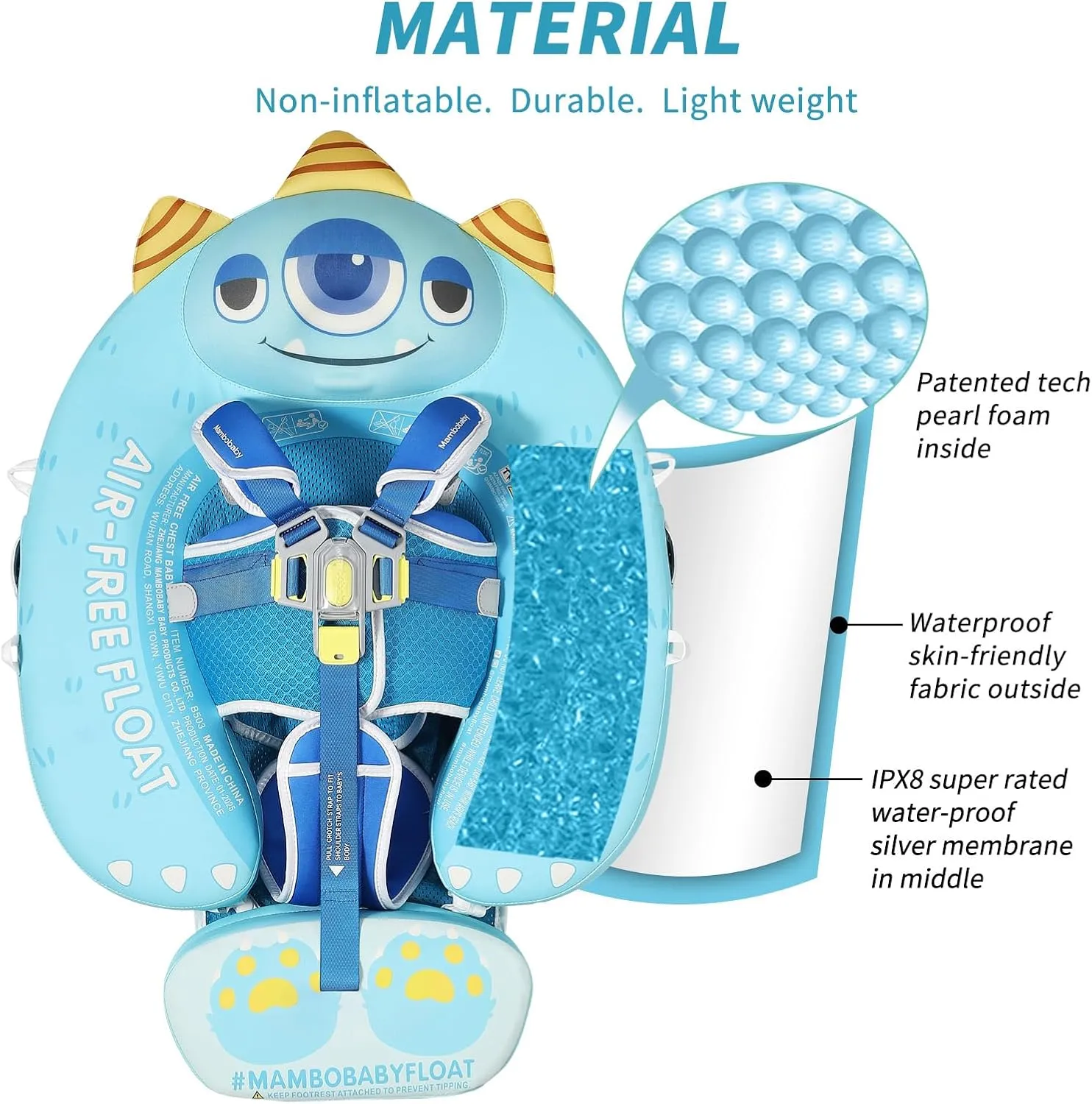 Mambobaby Float with Canopy Size Improved Non Inflatable Infant Baby Pool Float Smart Mambo Float Swim Trainer Add Tail Baby Swim Float Mambo Baby Float Solid Air Free Water Waist Swimming Ring