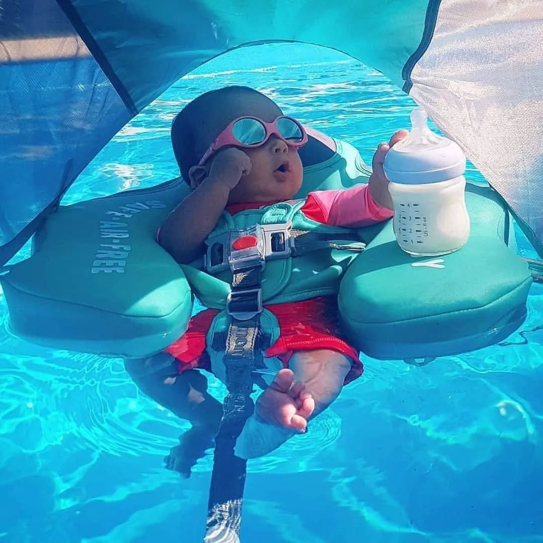 Mambobaby Float with Canopy Size Improved Non Inflatable Infant Baby Pool Float Smart Mambo Float Swim Trainer Add Tail Baby Swim Float Mambo Baby Float Solid Air Free Water Waist Swimming Ring