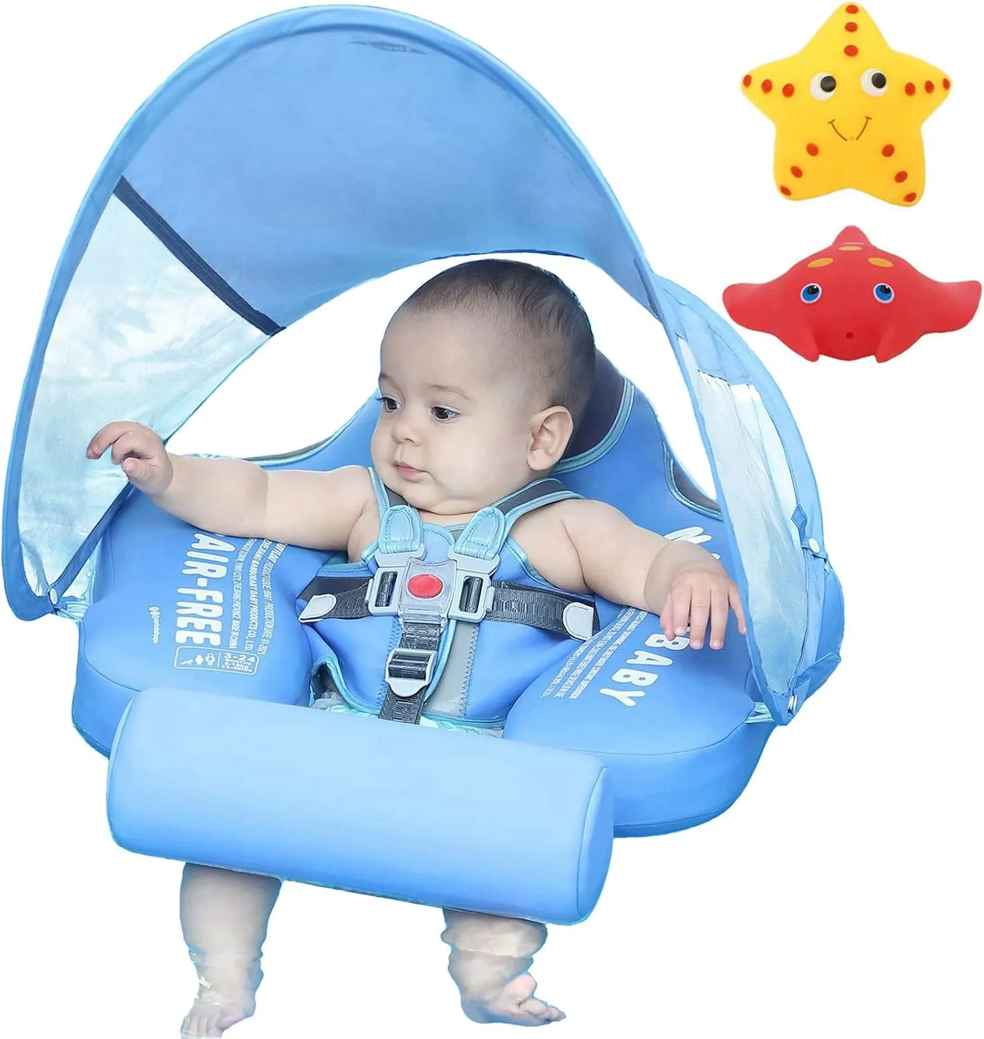 Mambobaby Float with Canopy Size Improved Non Inflatable Infant Baby Pool Float Smart Mambo Float Swim Trainer Add Tail Baby Swim Float Mambo Baby Float Solid Air Free Water Waist Swimming Ring