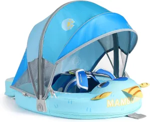 Mambobaby Float with Canopy Size Improved Non Inflatable Infant Baby Pool Float Smart Mambo Float Swim Trainer Add Tail Baby Swim Float Mambo Baby Float Solid Air Free Water Waist Swimming Ring