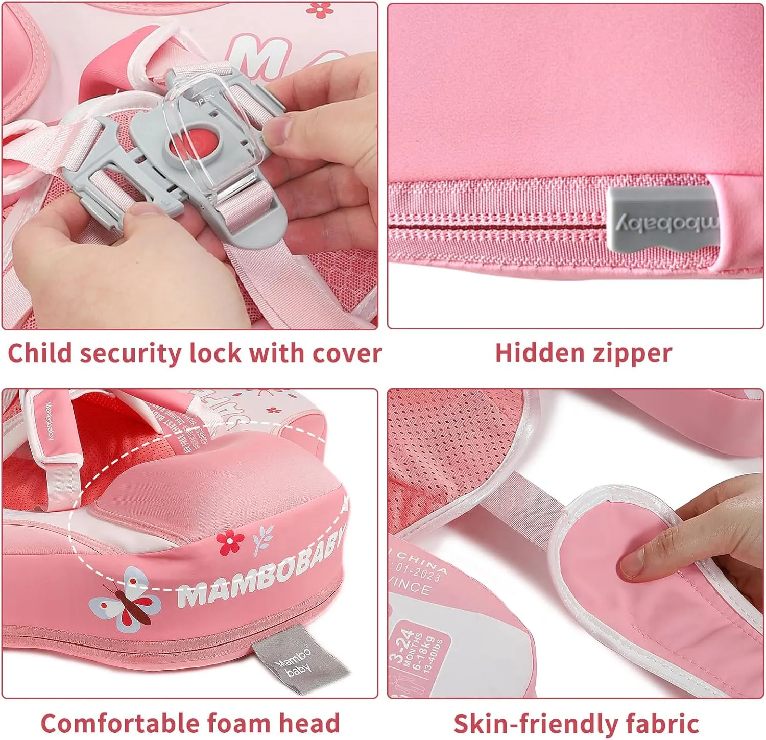 Mambobaby Float with Canopy Size Improved Non Inflatable Infant Baby Pool Float Smart Mambo Float Swim Trainer Add Tail Baby Swim Float Mambo Baby Float Solid Air Free Water Waist Swimming Ring