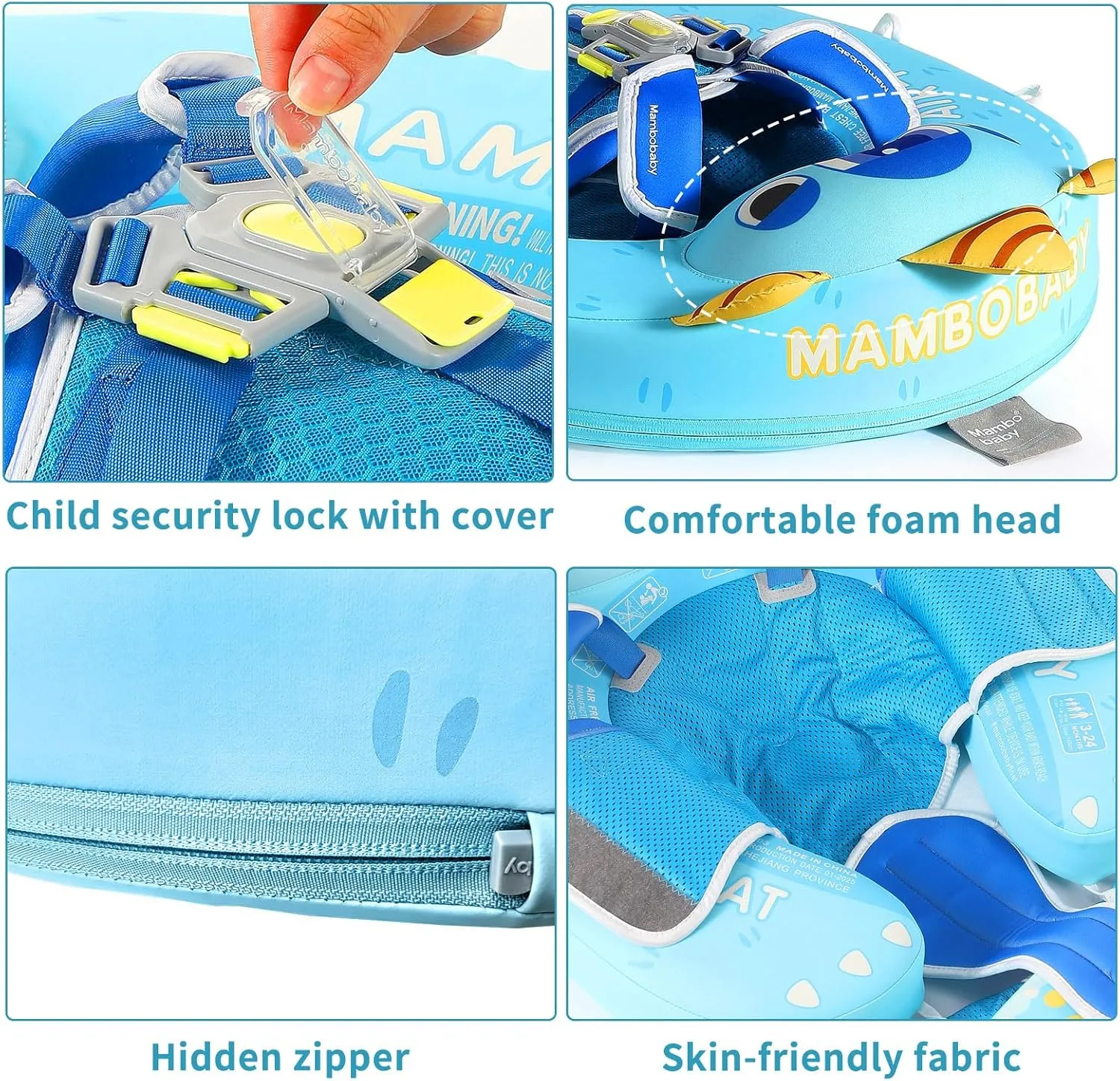 Mambobaby Float with Canopy Size Improved Non Inflatable Infant Baby Pool Float Smart Mambo Float Swim Trainer Add Tail Baby Swim Float Mambo Baby Float Solid Air Free Water Waist Swimming Ring