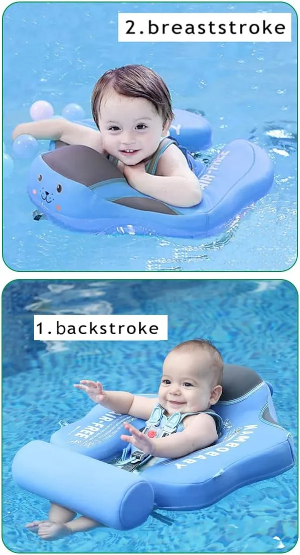 Mambobaby Float with Canopy Size Improved Non Inflatable Infant Baby Pool Float Smart Mambo Float Swim Trainer Add Tail Baby Swim Float Mambo Baby Float Solid Air Free Water Waist Swimming Ring