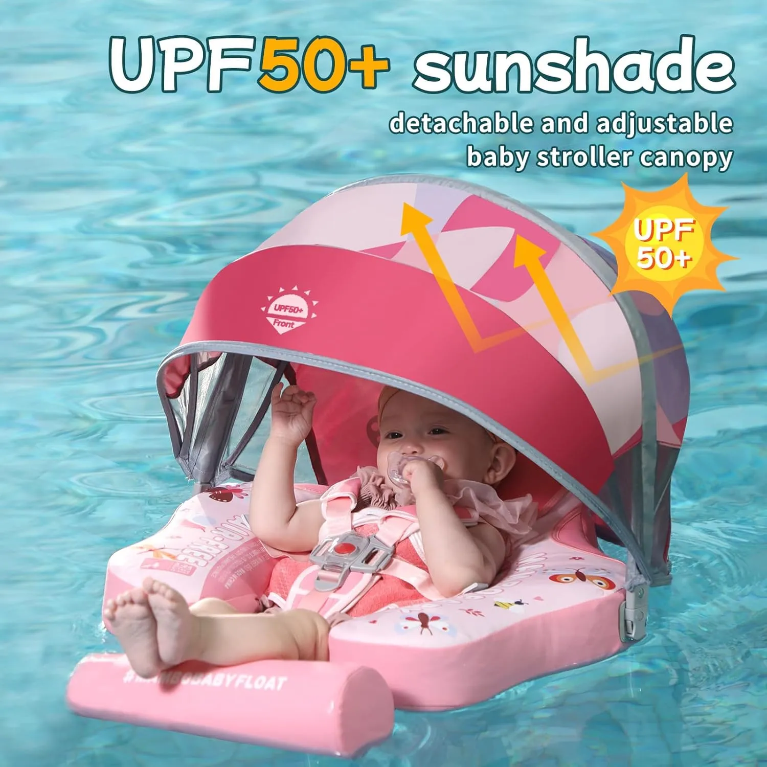 Mambobaby Float with Canopy Size Improved Non Inflatable Infant Baby Pool Float Smart Mambo Float Swim Trainer Add Tail Baby Swim Float Mambo Baby Float Solid Air Free Water Waist Swimming Ring