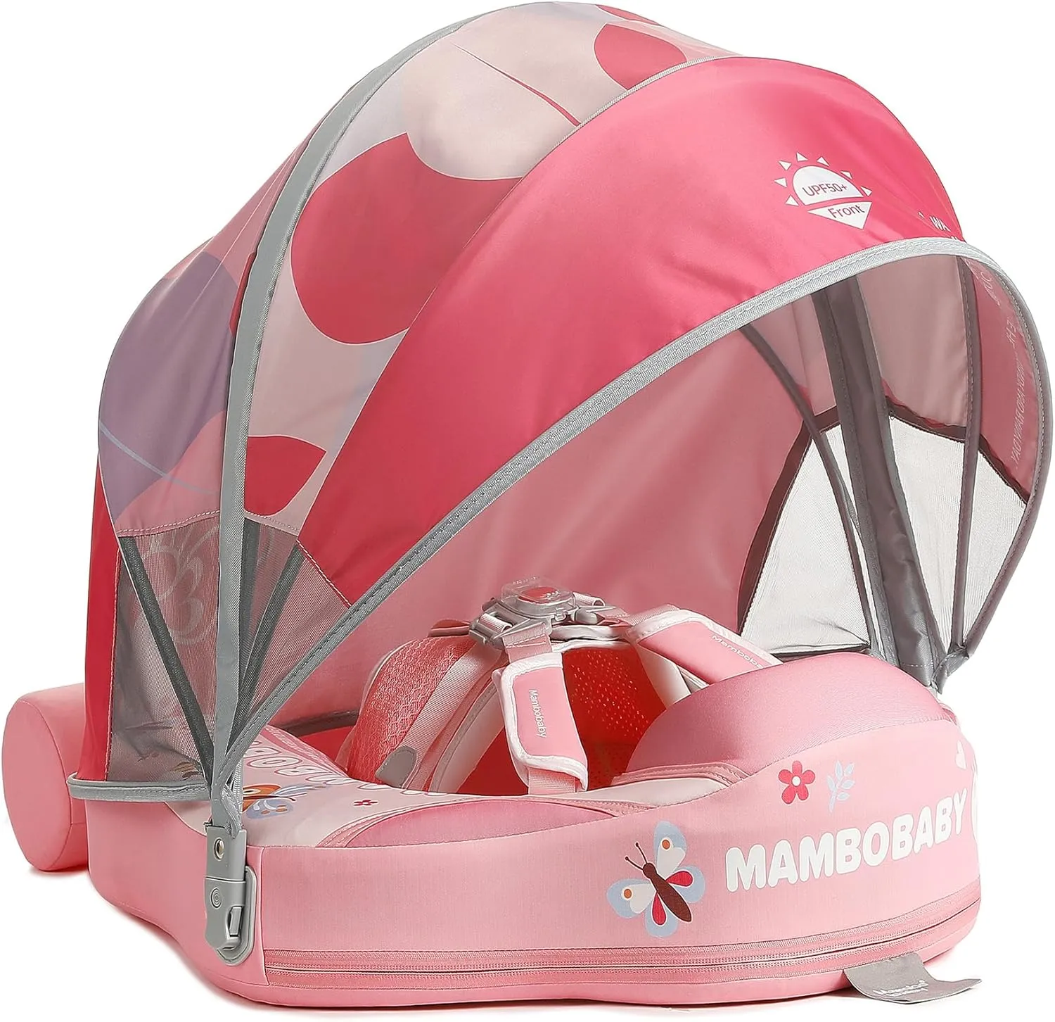 Mambobaby Float with Canopy Size Improved Non Inflatable Infant Baby Pool Float Smart Mambo Float Swim Trainer Add Tail Baby Swim Float Mambo Baby Float Solid Air Free Water Waist Swimming Ring