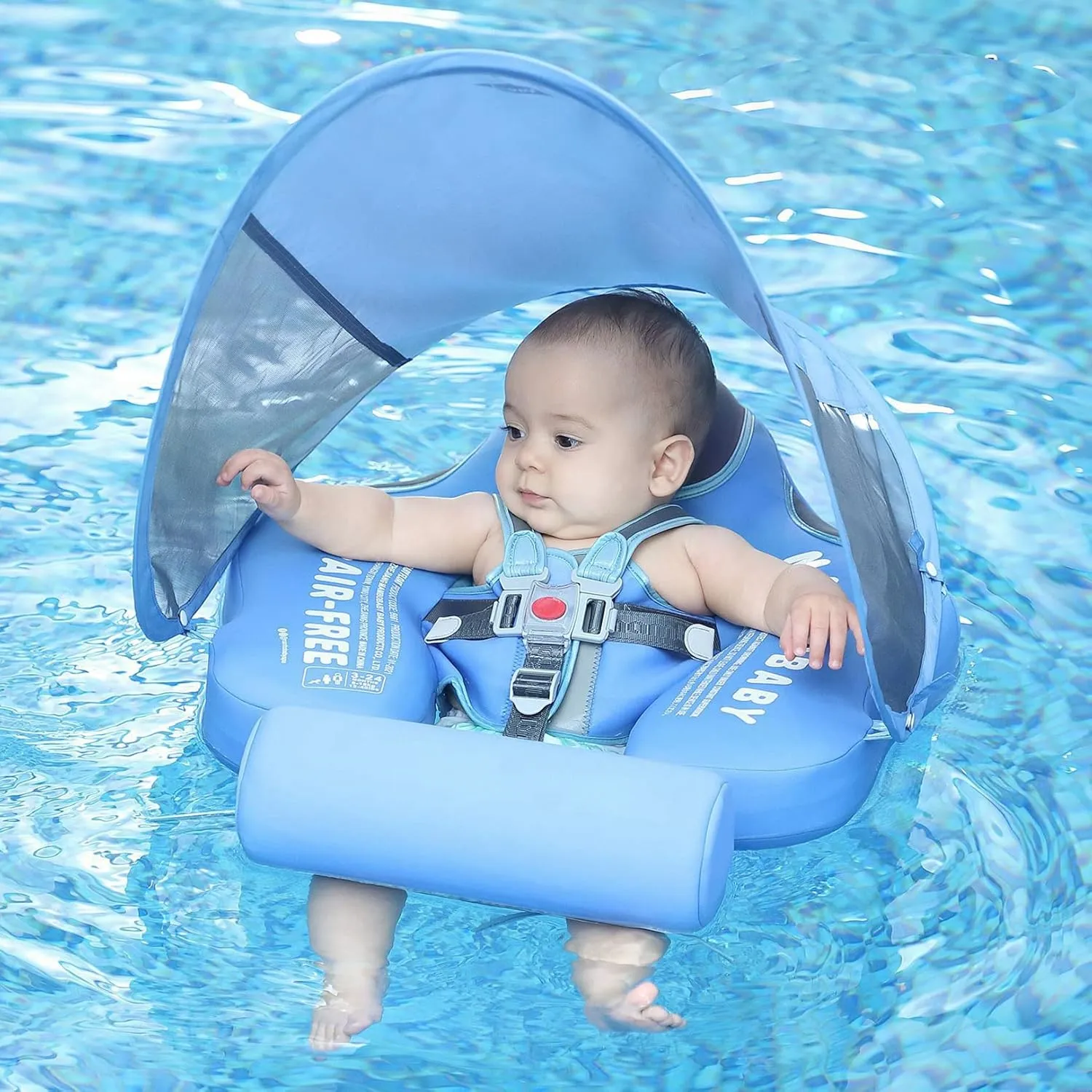 Mambobaby Float with Canopy Size Improved Non Inflatable Infant Baby Pool Float Smart Mambo Float Swim Trainer Add Tail Baby Swim Float Mambo Baby Float Solid Air Free Water Waist Swimming Ring