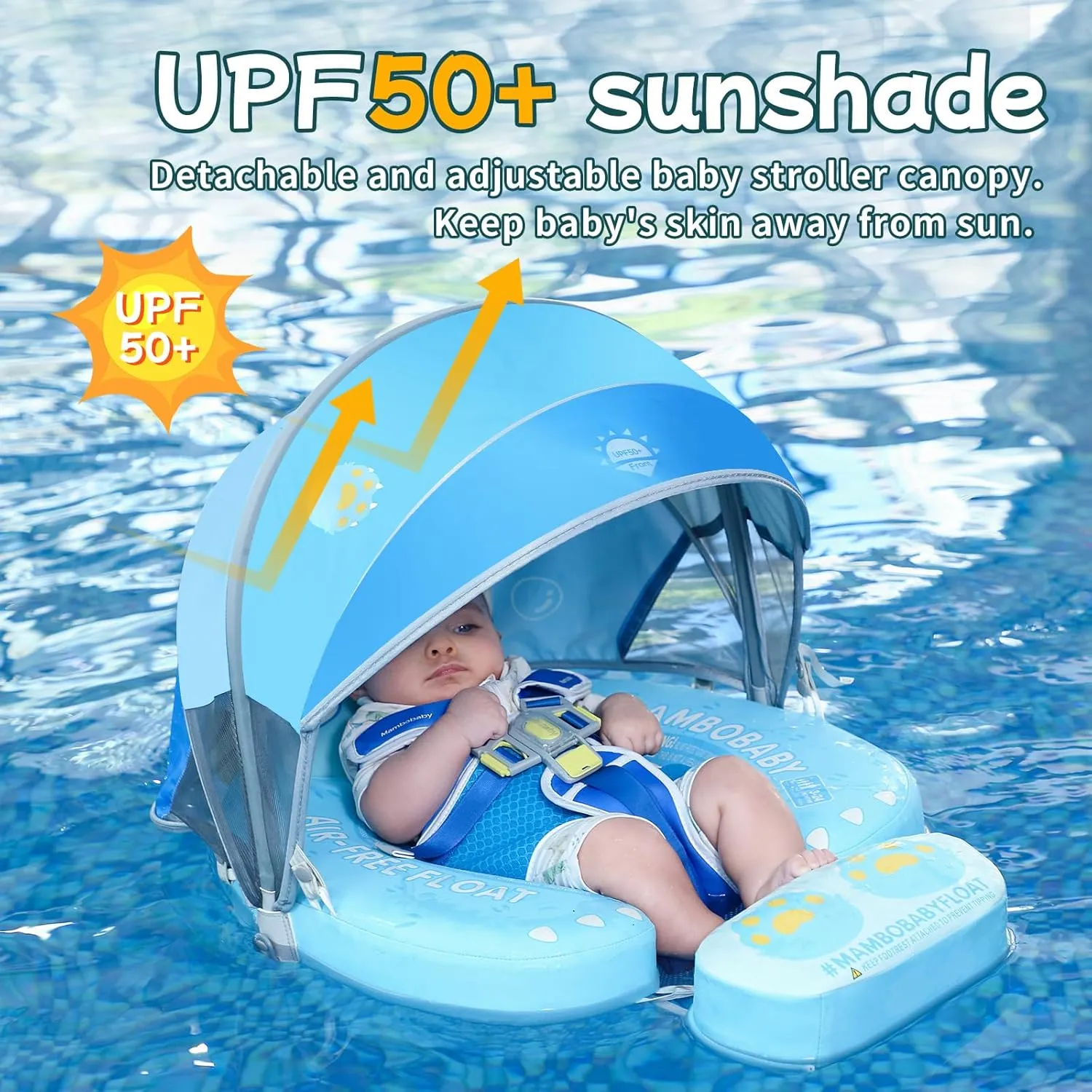 Mambobaby Float with Canopy Size Improved Non Inflatable Infant Baby Pool Float Smart Mambo Float Swim Trainer Add Tail Swim Float Mambo Float Solid Air Free Water Waist Swimming Ring
