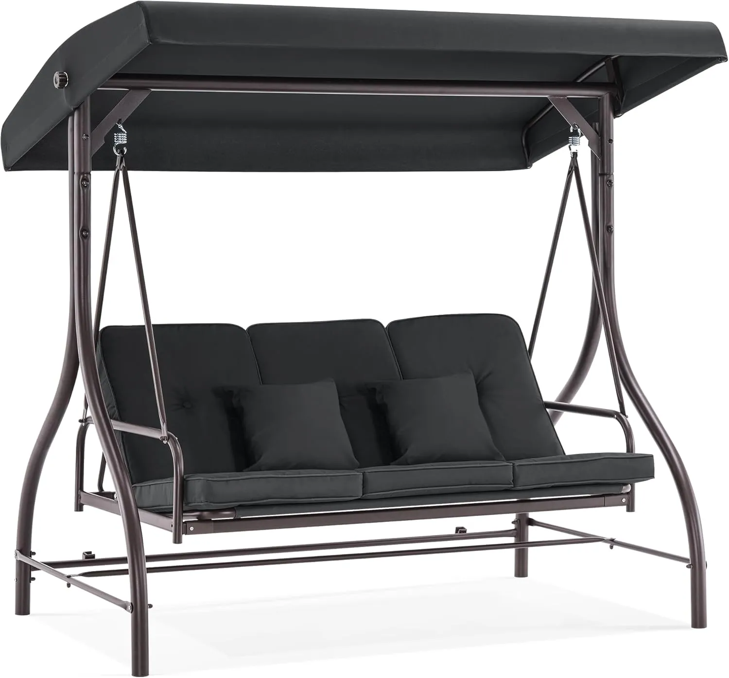 MCombo 3-Seat Outdoor Patio Swing Chair, 2-in-1 Convertible Porch Swing Glider Chair with Removable Cushions, Adjustable Canopy & Pillows for Backyard, Deck, Garden, 4068 (Black)