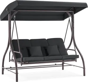 MCombo 3-Seat Outdoor Patio Swing Chair, 2-in-1 Convertible Porch Swing Glider Chair with Removable Cushions, Adjustable Canopy & Pillows for Backyard, Deck, Garden, 4068 (Black)