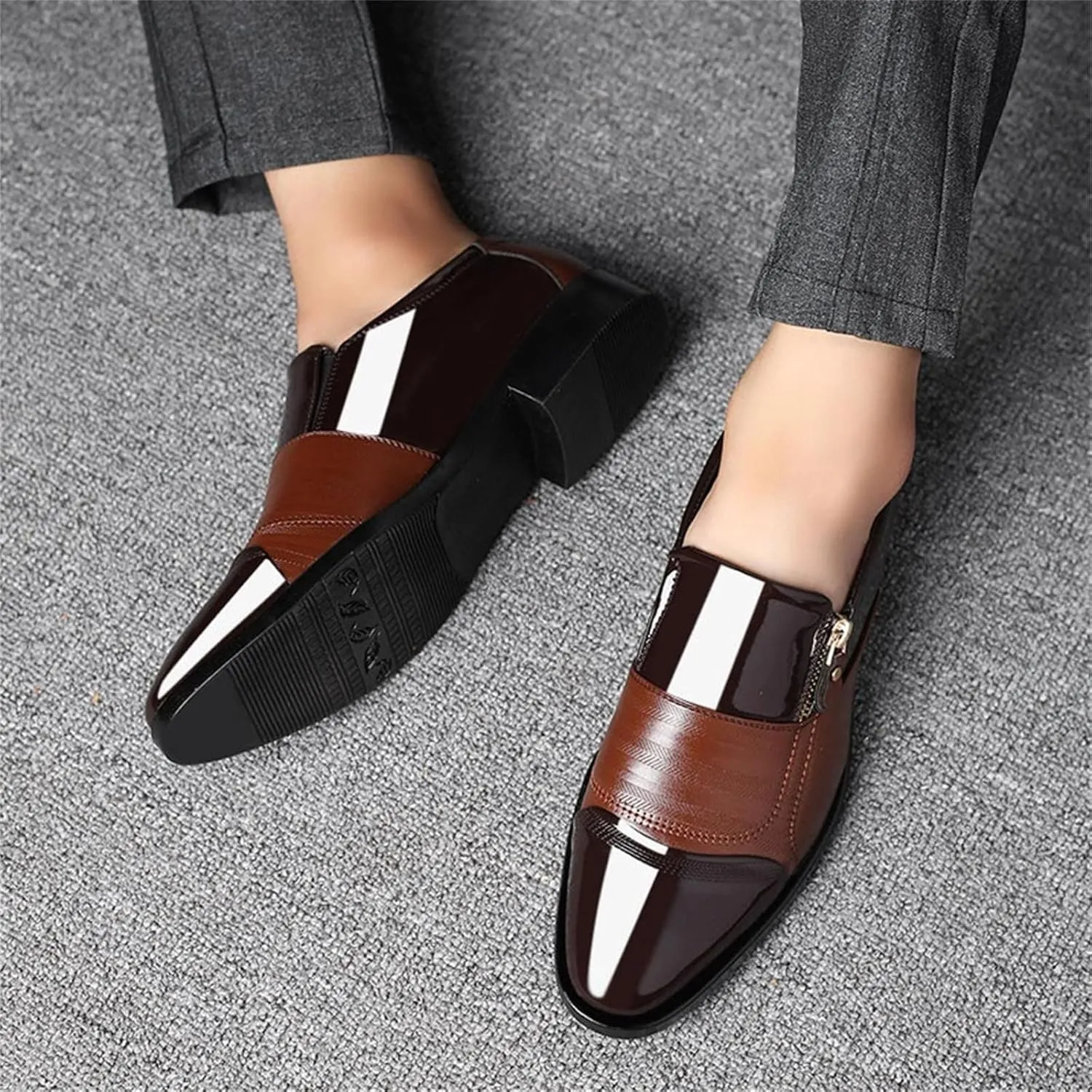 Men Shoes Boots Leather Classical Style Men's Breathable Hollow Business Casual Pointed Shoes Combers (Brown, 11.5)
