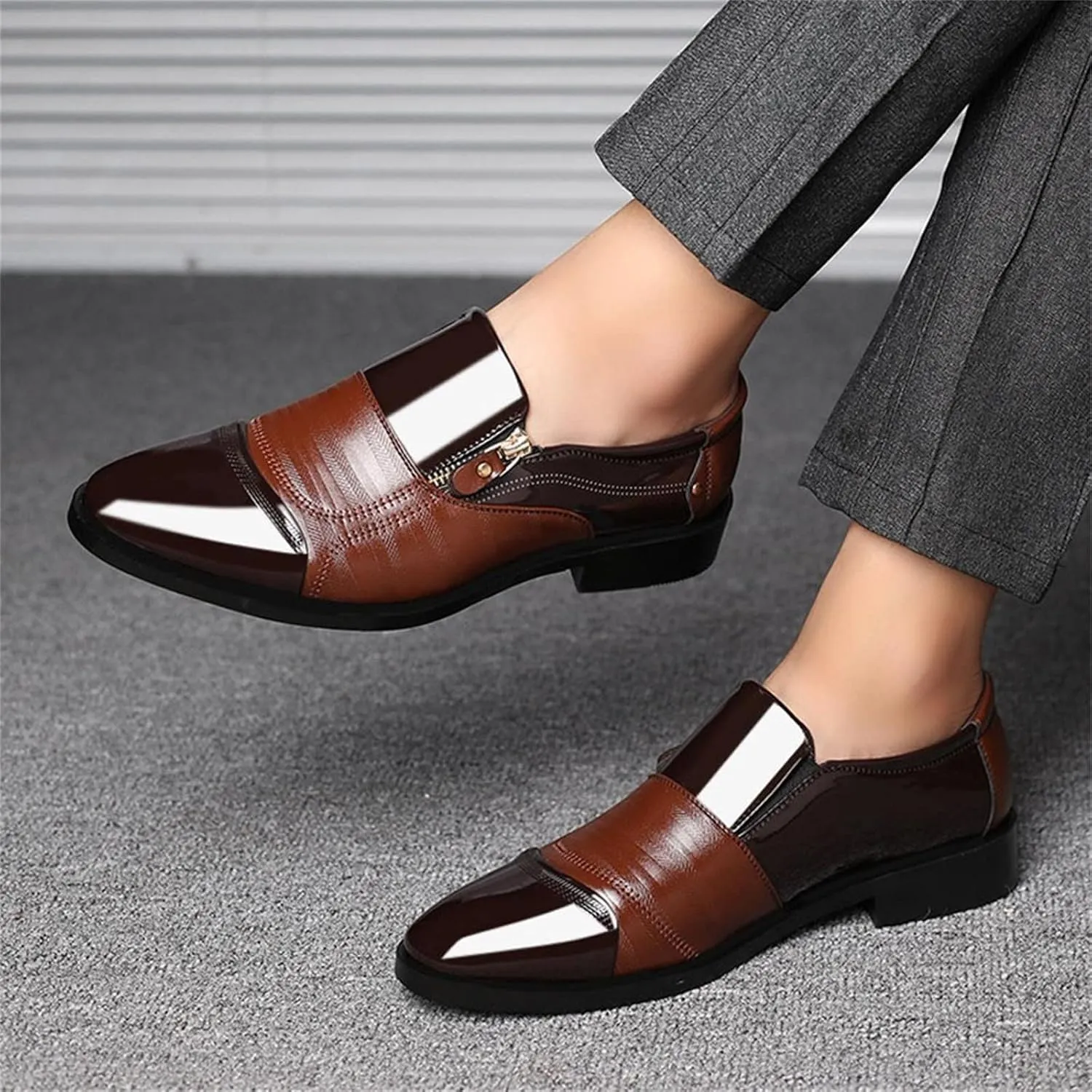Men Shoes Boots Leather Classical Style Men's Breathable Hollow Business Casual Pointed Shoes Combers (Brown, 11.5)