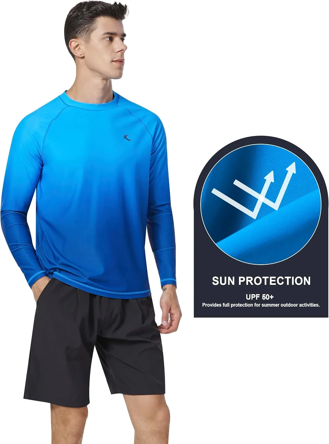 Mens Rash Guard UPF 50  Swim Shirts UV Sun Protection T-Shirt Quick Dry Long Sleeve Beach Shirts for Fishing