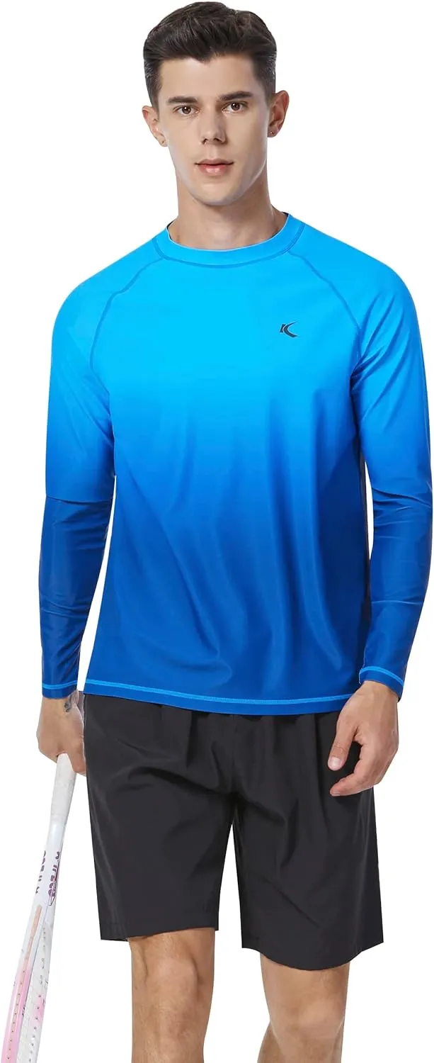 Mens Rash Guard UPF 50  Swim Shirts UV Sun Protection T-Shirt Quick Dry Long Sleeve Beach Shirts for Fishing