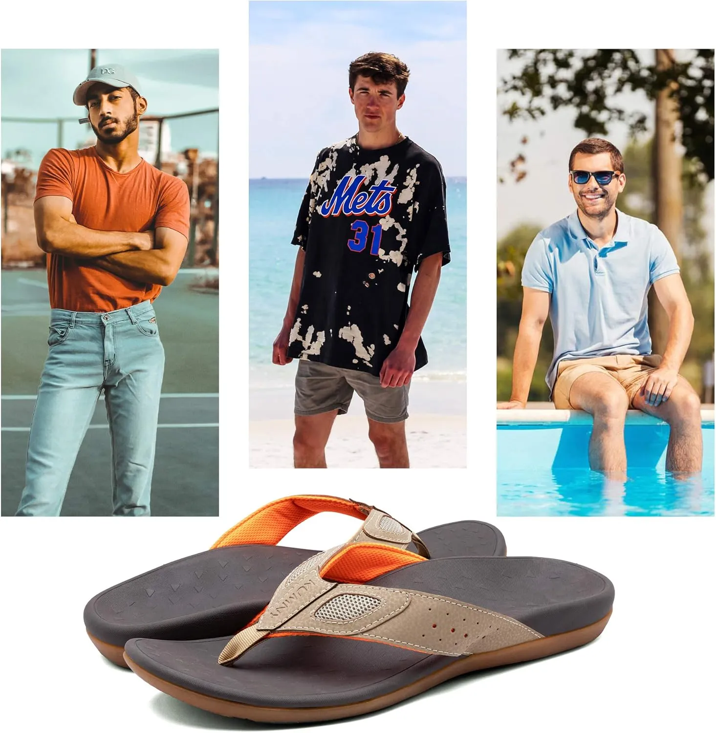Mens Sandals with Arch Support Orthotic Flip Flops for Plantar Fasciitis Flat Feet Indoor Outdoor Beach Slippers