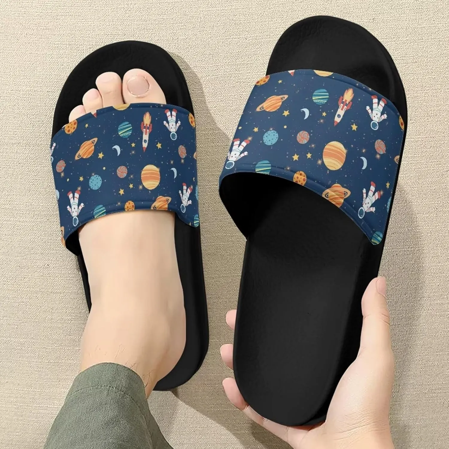 Mens Slide Sandal Slippers Adult Comfort House Slippers Flat Slides Shower Sandals for Home Outdoor Walking