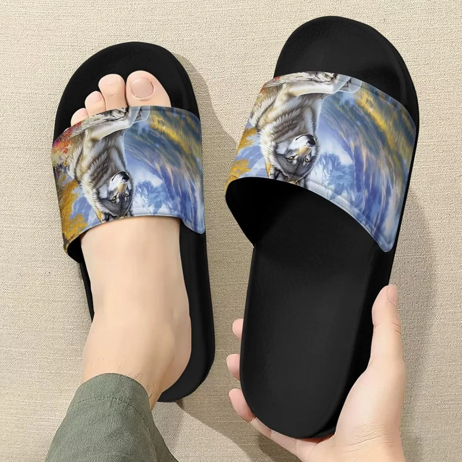 Mens Slide Sandal Slippers Open Toe Flat Slides House Slippers Shower Sandals for Home Beach Pool