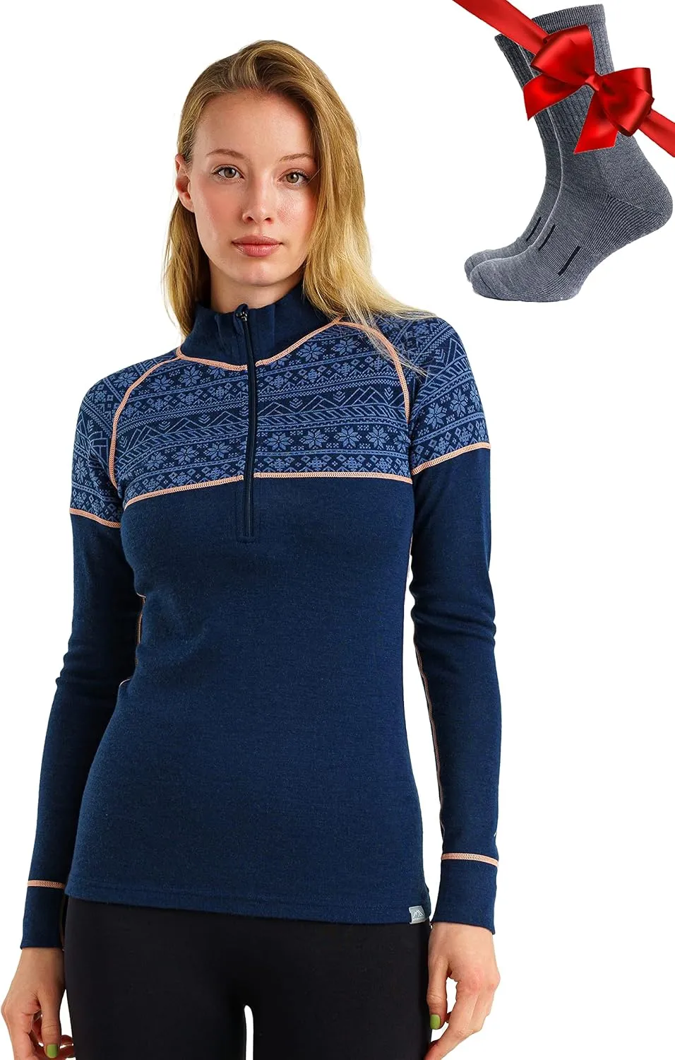 Merino Wool Base Layer Women - 100% Merino Half Zip Sweater Women Lite, Midweight, Heavyweight Thermal Shirts and Socks