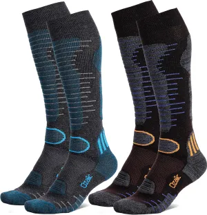 Merino Wool Ski Socks Mens Womens 2 Pairs for Skiing, Snowboarding, Thermal Knee High Winter Warm Sports Performance Socks