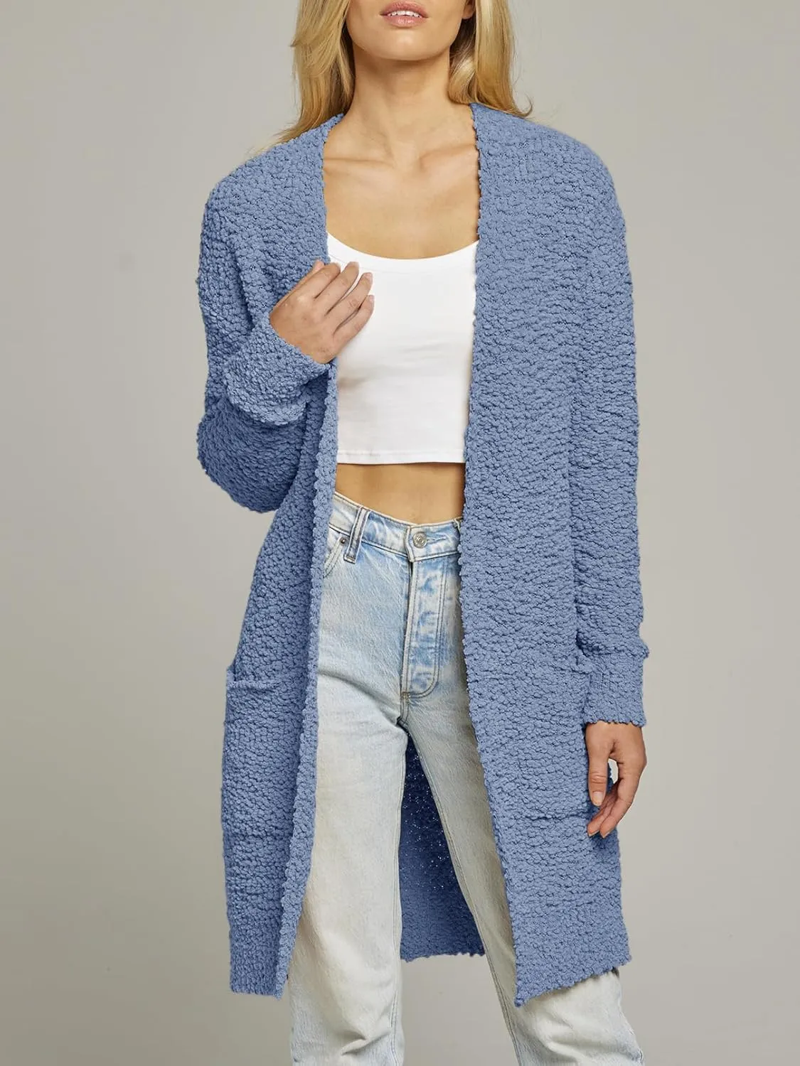 MEROKEETY Women's Long Sleeve Soft Chunky Knit Sweater Open Front Cardigans Outwear Coat