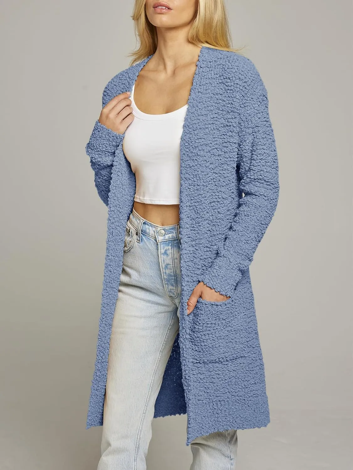 MEROKEETY Women's Long Sleeve Soft Chunky Knit Sweater Open Front Cardigans Outwear Coat