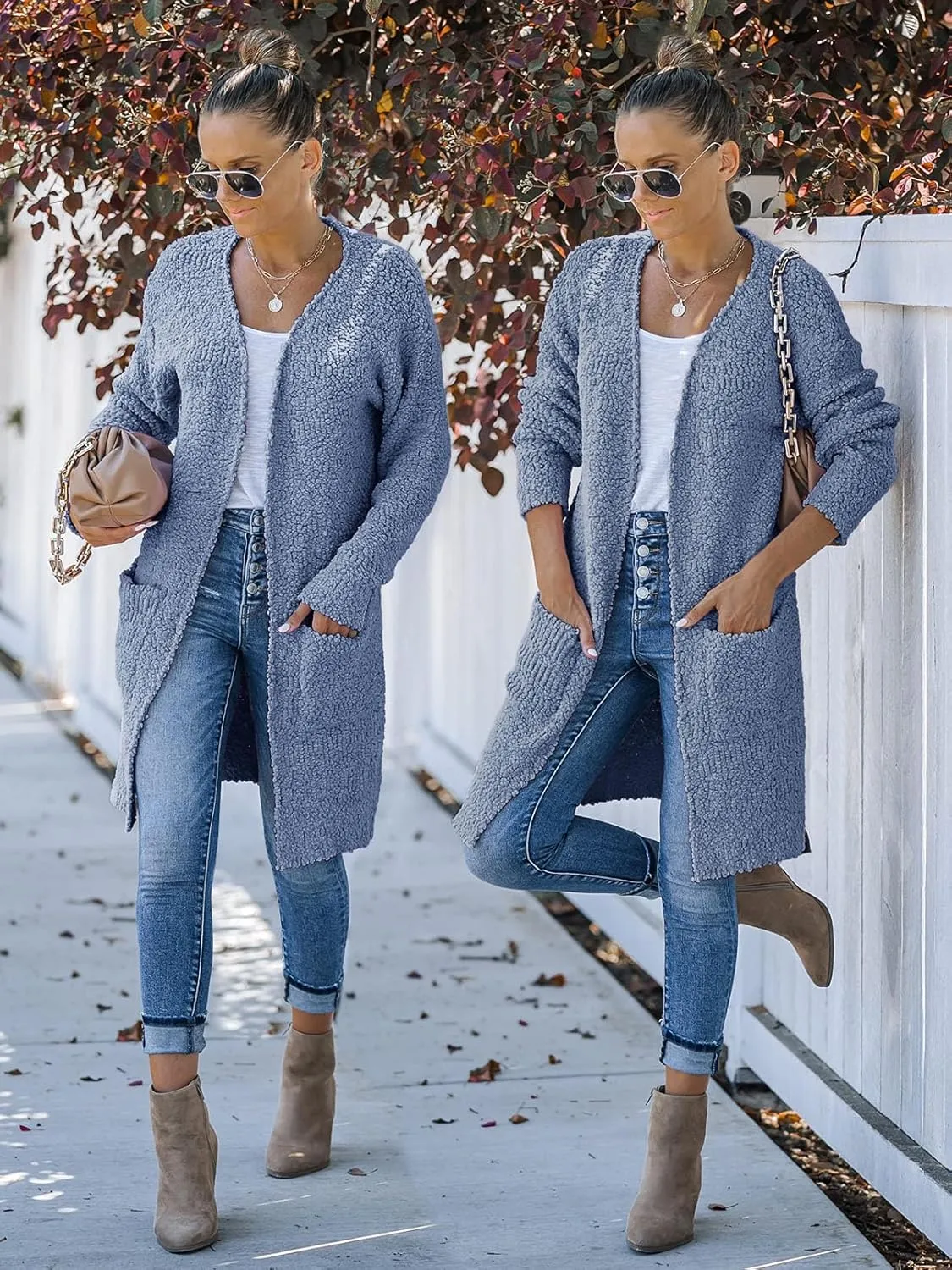 MEROKEETY Women's Long Sleeve Soft Chunky Knit Sweater Open Front Cardigans Outwear Coat