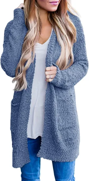 MEROKEETY Women's Long Sleeve Soft Chunky Knit Sweater Open Front Cardigans Outwear Coat