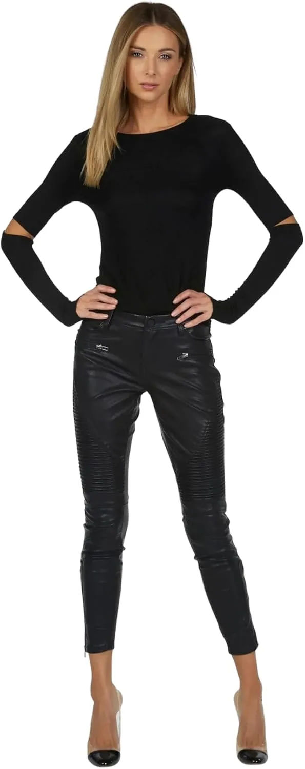 Michael Lauren Solomon Core Fitted Tee, Long Sleeve Shirt for Women, Soft Rib Knit Fabric, Womens Top, Made in LA (Black)
