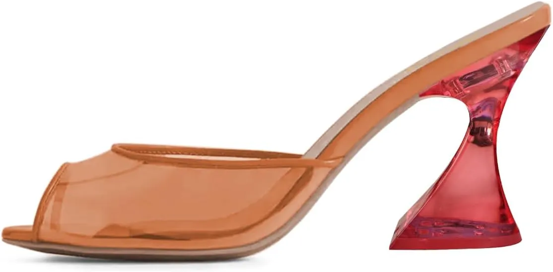 Milooey shoes Womens Open Peep Toe Mules High Chunky Heels Sexy Slip On Walking Sandals Summer Party Dress Slide Shoes Size 4-16 US