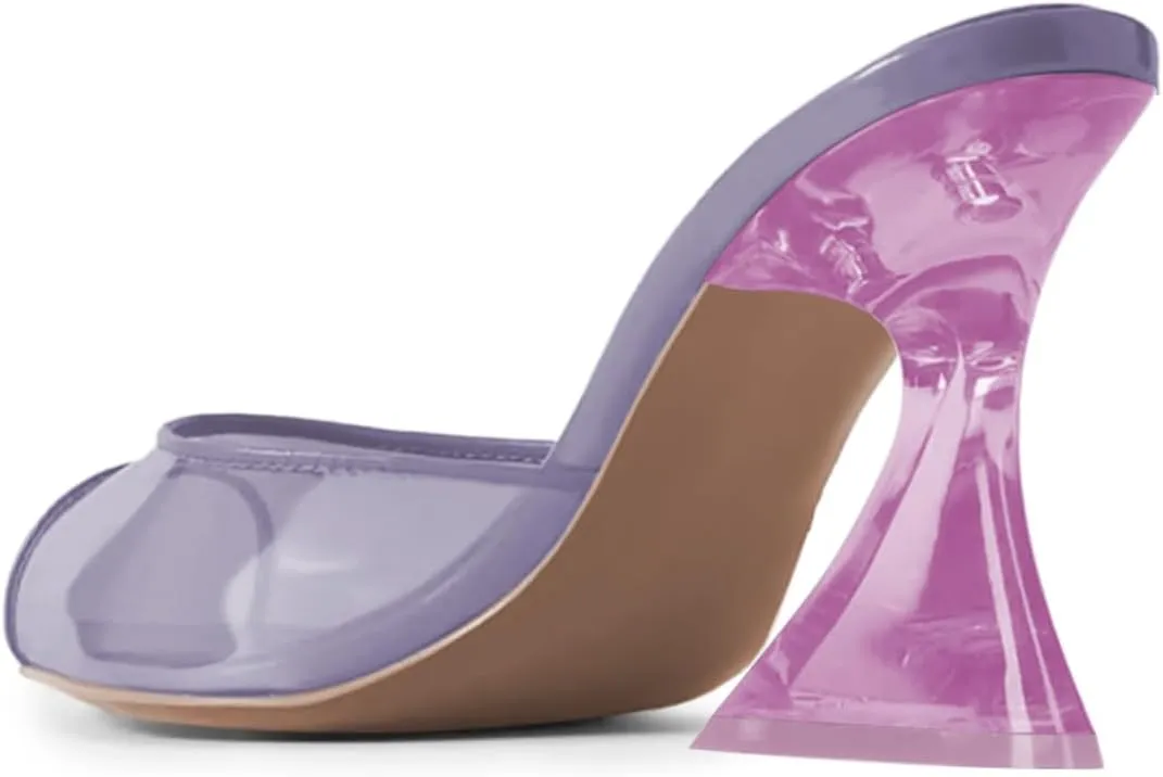 Milooey shoes Womens Open Peep Toe Mules High Chunky Heels Sexy Slip On Walking Sandals Summer Party Dress Slide Shoes Size 4-16 US