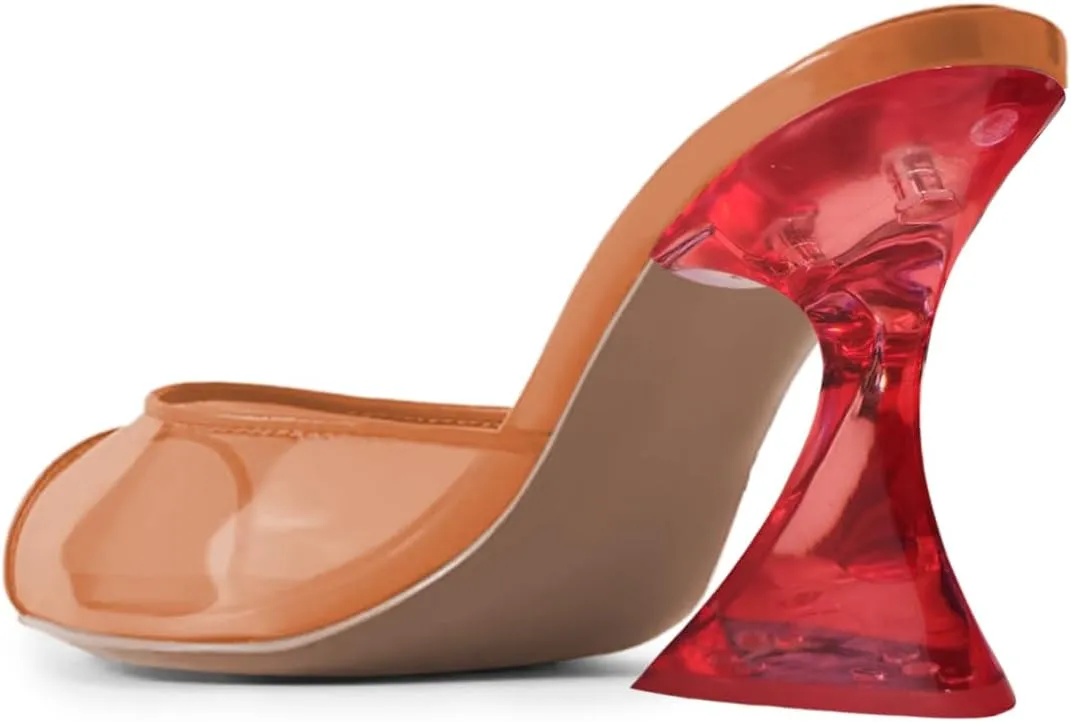 Milooey shoes Womens Open Peep Toe Mules High Chunky Heels Sexy Slip On Walking Sandals Summer Party Dress Slide Shoes Size 4-16 US