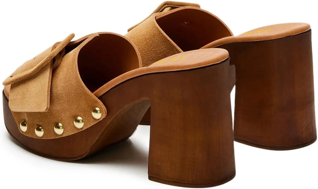 Milooey shoes Women's Open Round Toe Studded Platform Mules Chunkly Block High Heel Slippers Buckle Slip On Sandals Indoor Outdoor Daily Causal Slide Shoes Size 4-16 US