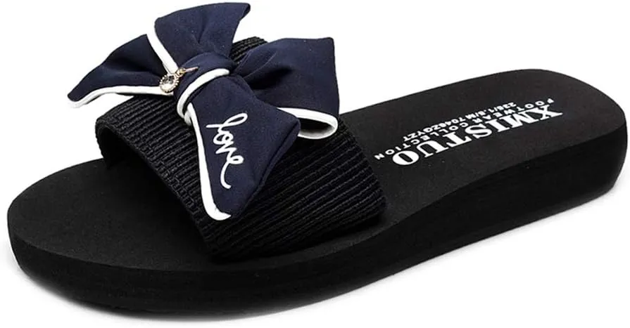 MIOKE Women's Bowtie Wedge Slide Sandals Fashion High Heel Platform Comfort Anti-Slip Summer Beach Sandal