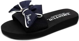 MIOKE Women's Bowtie Wedge Slide Sandals Fashion High Heel Platform Comfort Anti-Slip Summer Beach Sandal