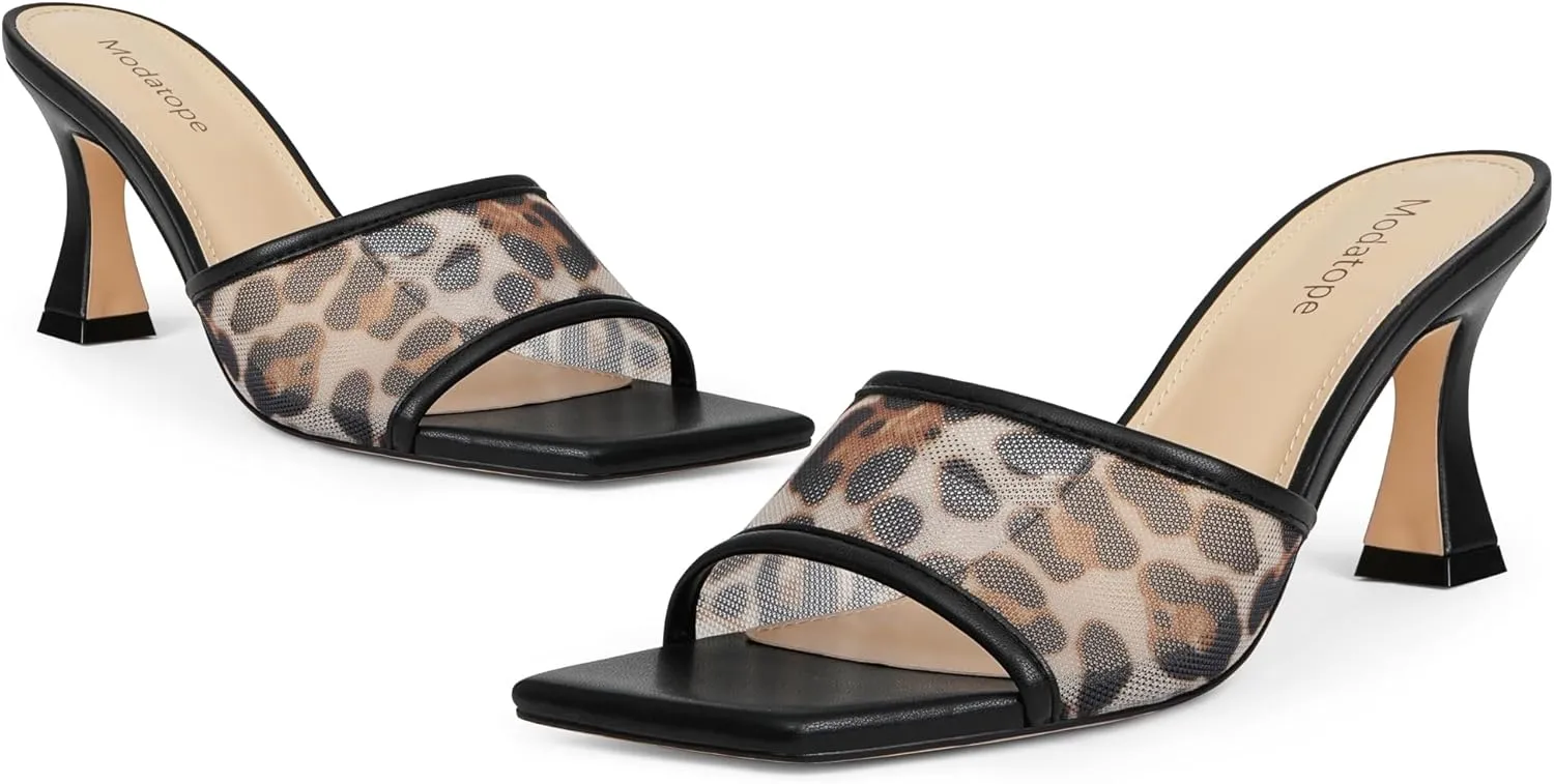 Modatope Womens Heeled Sandals Open Square Toe Heels Chunky Block Heel Slip On Sandals for Women