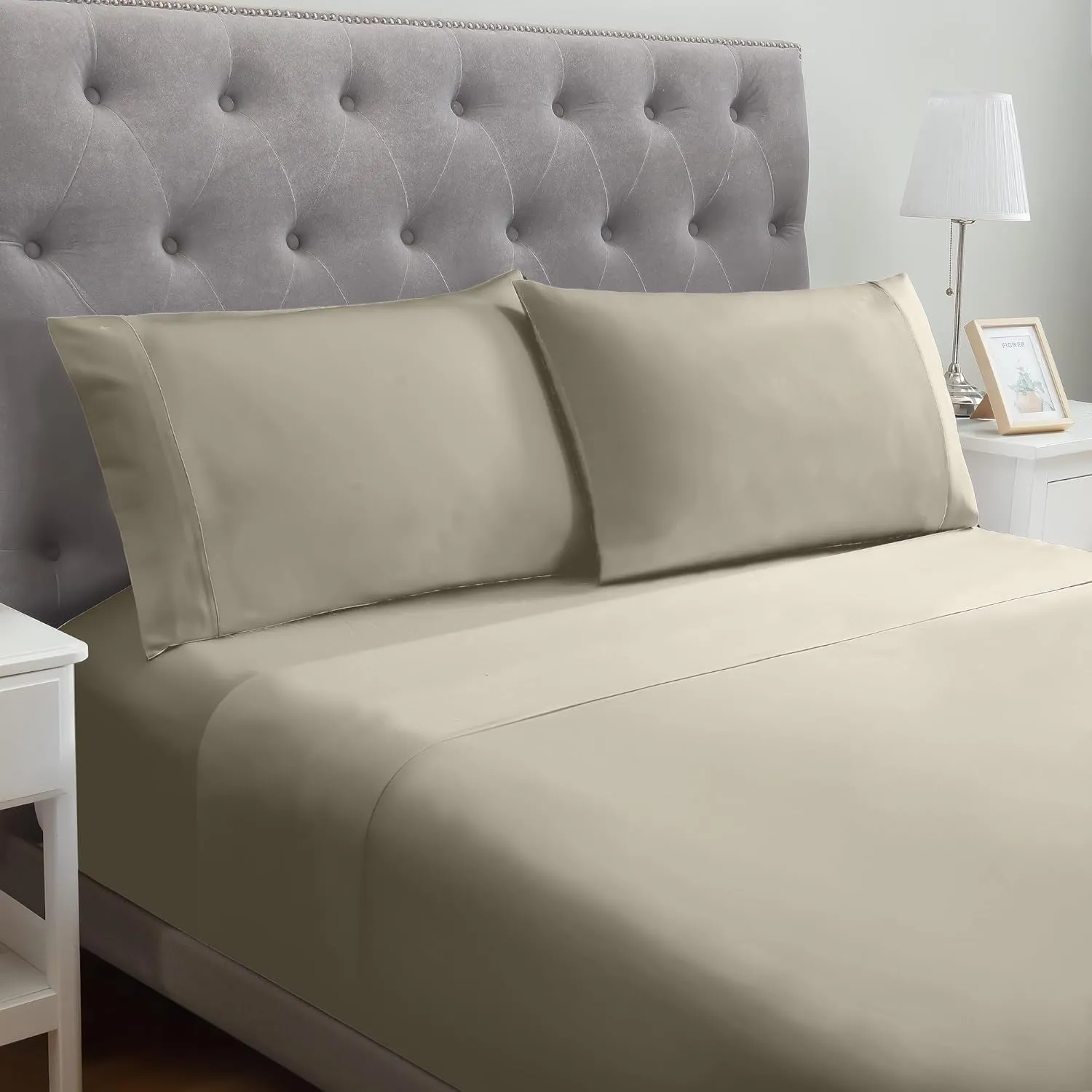 Modern Threads Soft Microfiber Solid Sheets - Luxurious Microfiber Bed Sheets - Includes Flat Sheet, Fitted Sheet with Deep Pockets, & Pillowcases Taupe Full