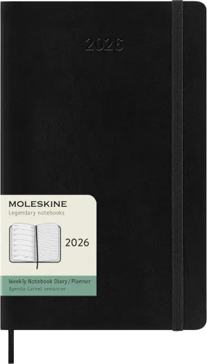 Moleskine Classic 12 Month 2026 Weekly Planner, Soft Cover, Large (5" x 8.25"), Black, 144 pages